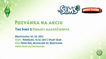 Ukážka pozvánky na bratislavskú akciu k dodatku The Sims 3 Domáci maznáčikovia